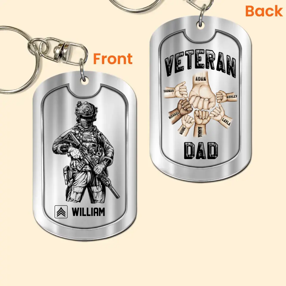 Personalized US Veteran/Soldier Rank Camo Dad Hand Kid Name Keychain Printed 23MAY-HQ22