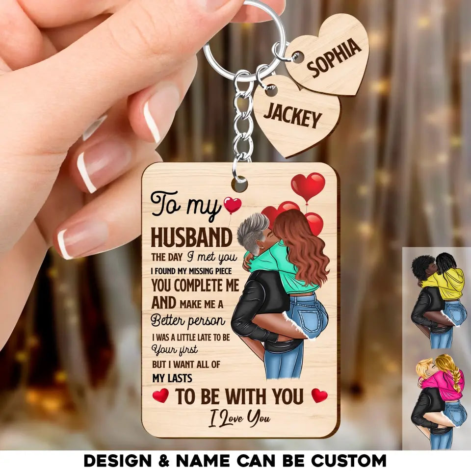 Personalized To My Husband The Day I Met You I Found My Missing Piece You Complete Me And Make Me A Better Person Couple Wood Keychain Printed PNHQ2305