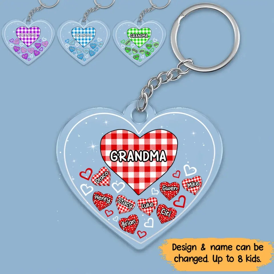 Personalized Grandma Hearts with Kids Names Acrylic Keychain Printed 23MAY-BQT24