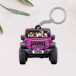 Personalized Upload Image Dog & Jeep Lover Acrylic Keychain Gift Printed QTHQ2505