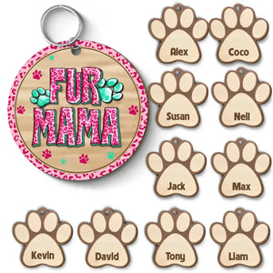 Personalized Fur Mama Dog Name Dog Tag Wood Keychain Printed PNDT2405