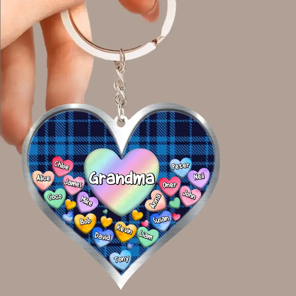 Personalized Grandma Hearts with Kids Names Acrylic Keychain Printed 23MAY-TB26