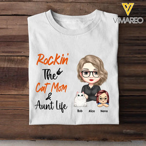 Personalized Rockin The Cat/Dog Mom & Aunt Life T-shirt Printed 23JUN-PTN01