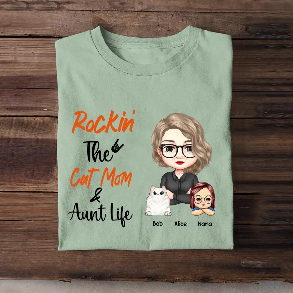 Personalized Rockin The Cat/Dog Mom & Aunt Life T-shirt Printed 23JUN-PTN01