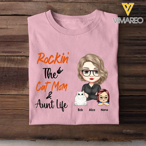 Personalized Rockin The Cat/Dog Mom & Aunt Life T-shirt Printed 23JUN-PTN01