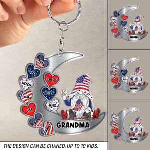 Personalized Gnome Grandma Hearts with Kid Names Aluminium Keychain Printed PNTB0506