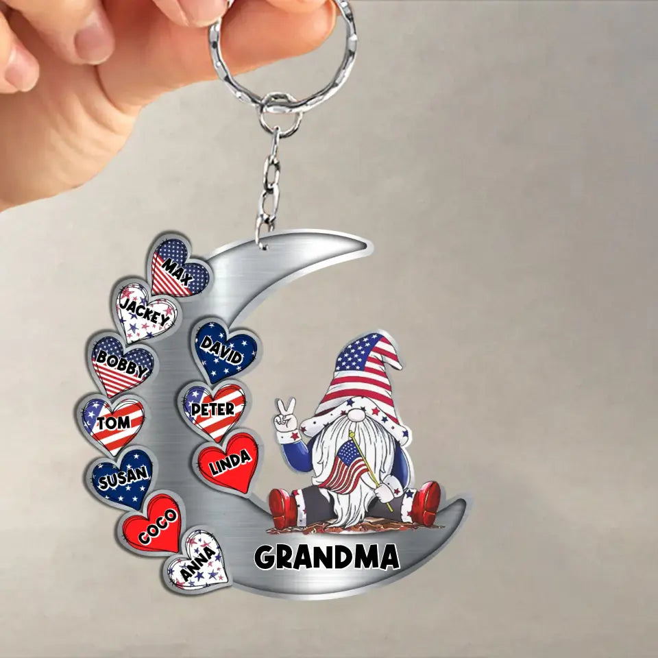 Personalized Gnome Grandma Hearts with Kid Names Aluminium Keychain Printed PNTB0506