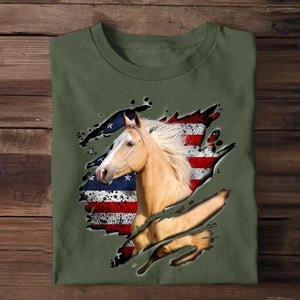 Personalized Upload Your Horse Photo Flag Horse Lovers T-shirt Printed MTHPN0506