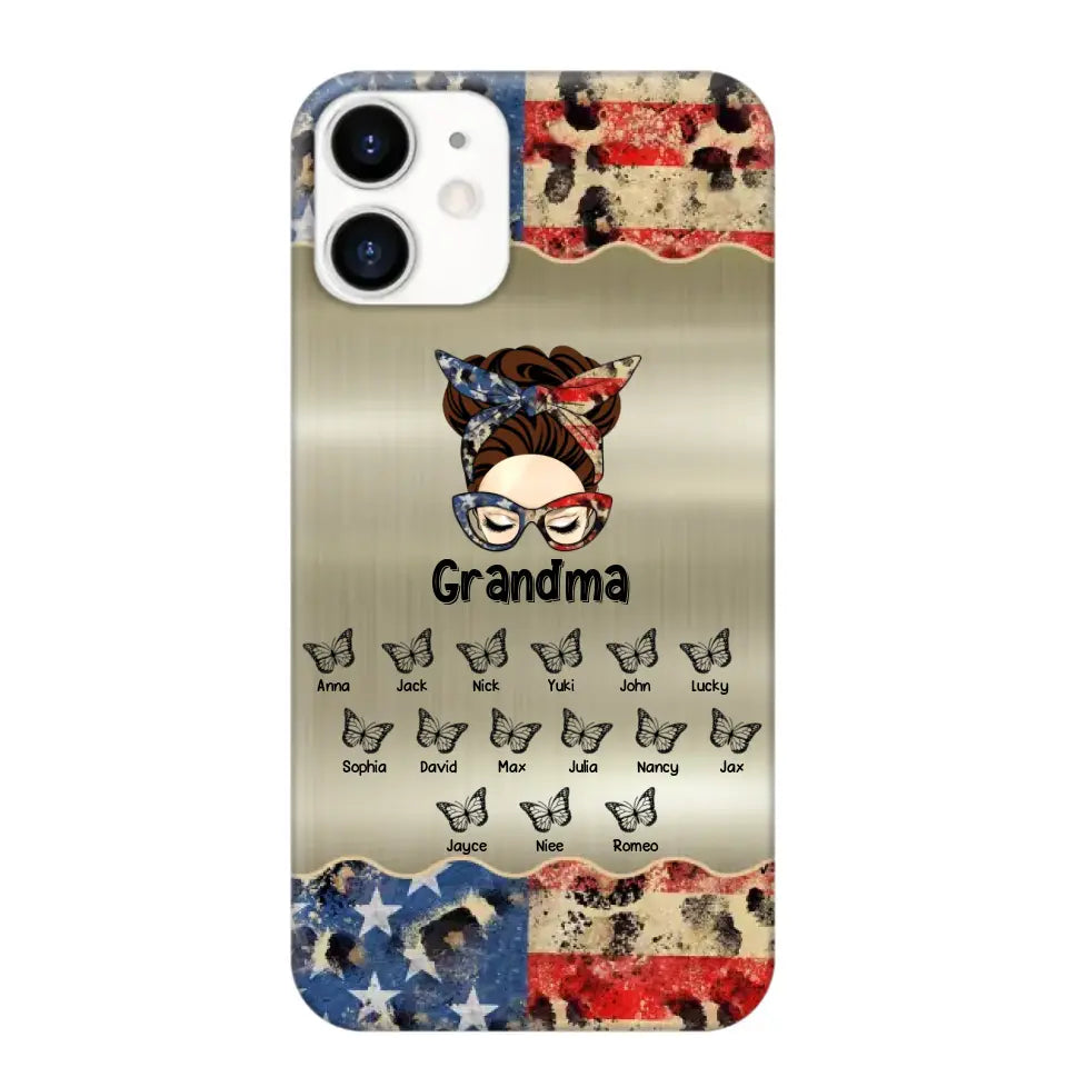 Personalized Grandma With Kids Flag Leopard Phone Case  Printed QTPN0606