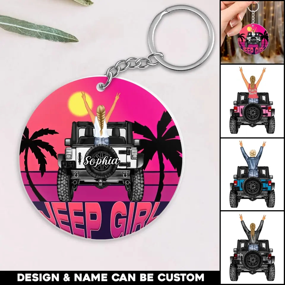 Personalized Jeep Girl Sunset Acrylic Keychain Printed MTHQ0706