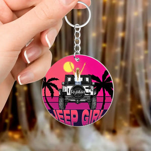 Personalized Jeep Girl Sunset Acrylic Keychain Printed MTHQ0706