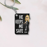 Personalized He Keeps Me Safe She Keeps Me Wild Matching Couple Acrylic Keychain Printed QTHQ0806