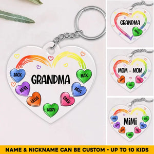 Personalized Grandma Heart With Kid Names Acrylic Keychain Printed PNHQ0806