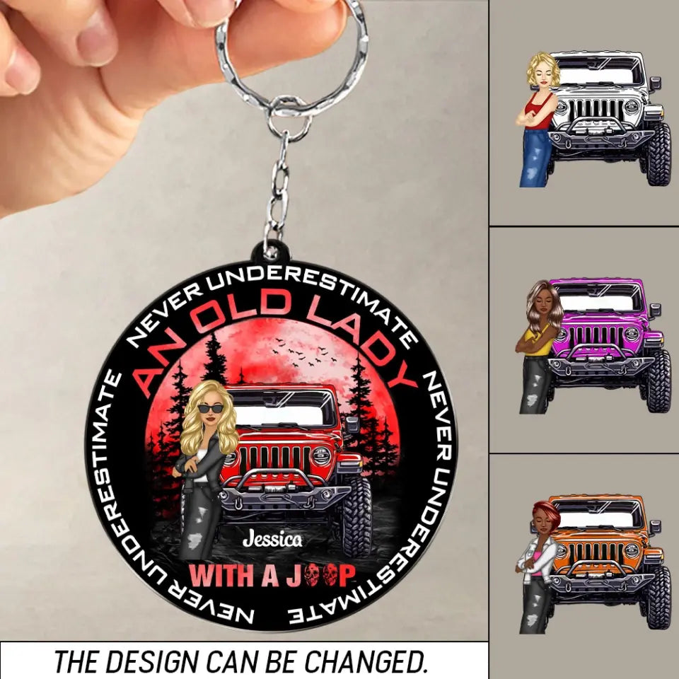 Personalized Never Underestimate An Old Lady With A Jeep Acrylic Keychain Printed MTTB1906