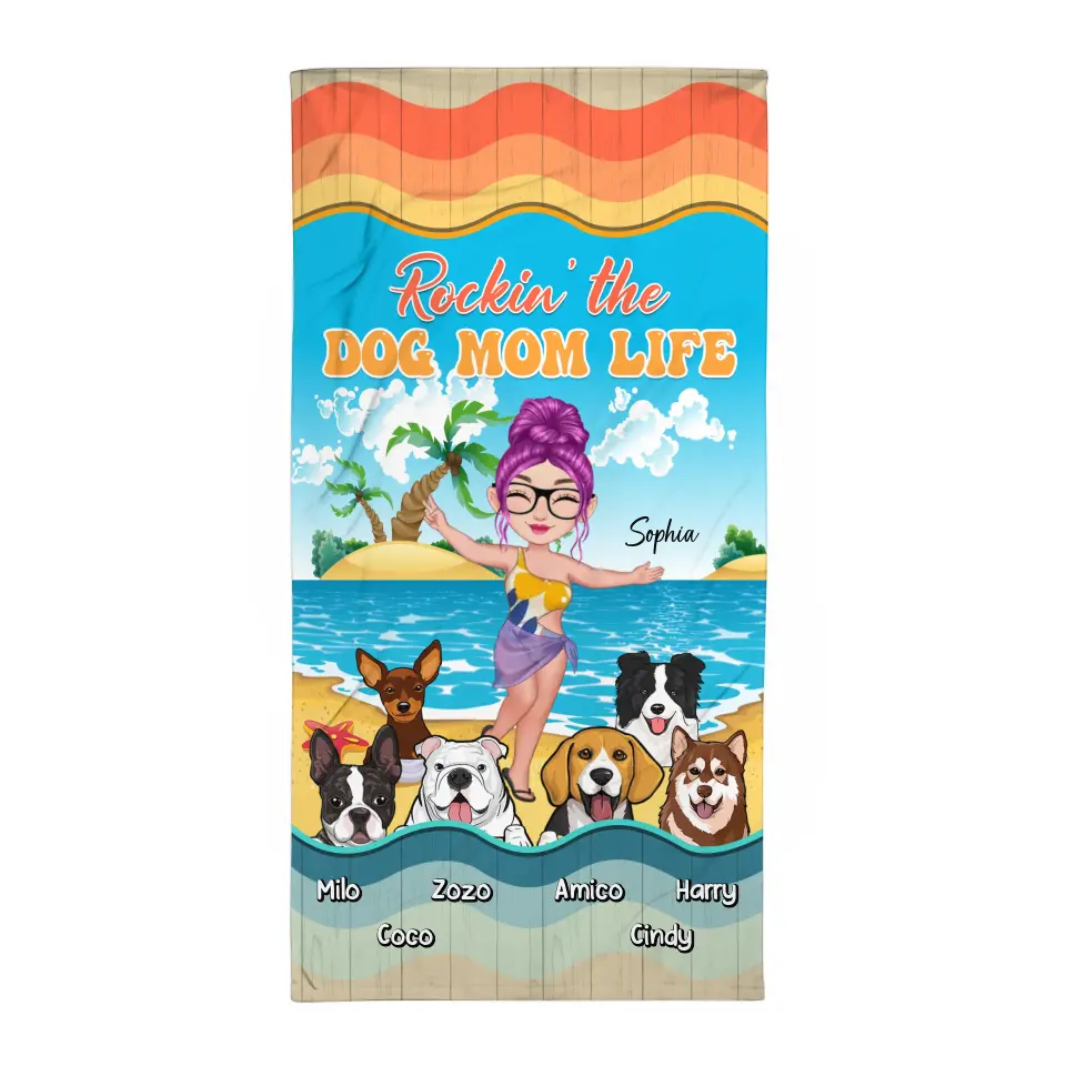 Personalized Rockin' The Dog Mom Life Beach Towel Printed PNHQ2206