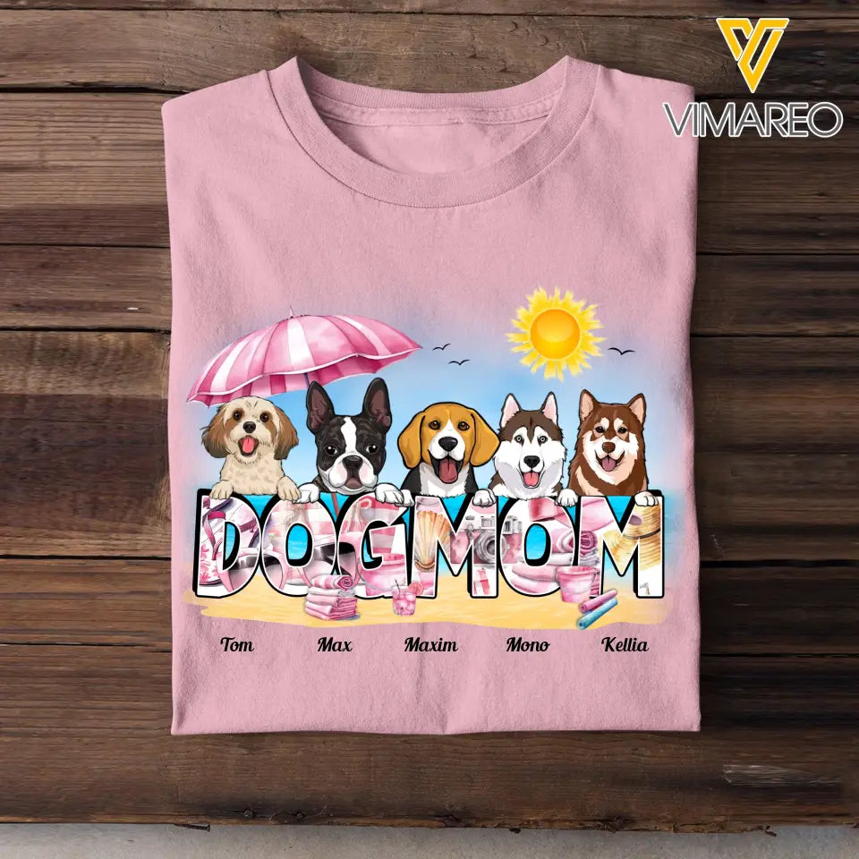 Personalized Pink Dogmom Summer Beach Gift For Dog Lovers Sumer Vacation 2D Tshirt