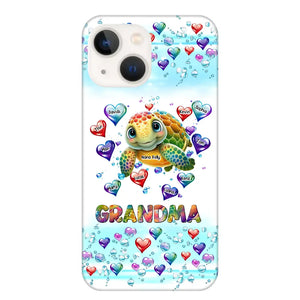 Personalized Grandma Mom Auntie Colorful Cute Turtles With Custom Kids Name Gift For Grandma Phonecase PTN2723