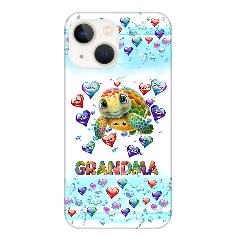 Personalized Grandma Mom Auntie Colorful Cute Turtles With Custom Kids Name Gift For Grandma Phonecase PTN2723