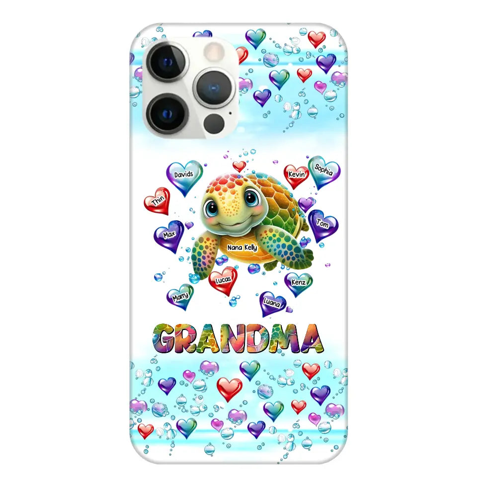 Personalized Grandma Mom Auntie Colorful Cute Turtles With Custom Kids Name Gift For Grandma Phonecase PTN2723