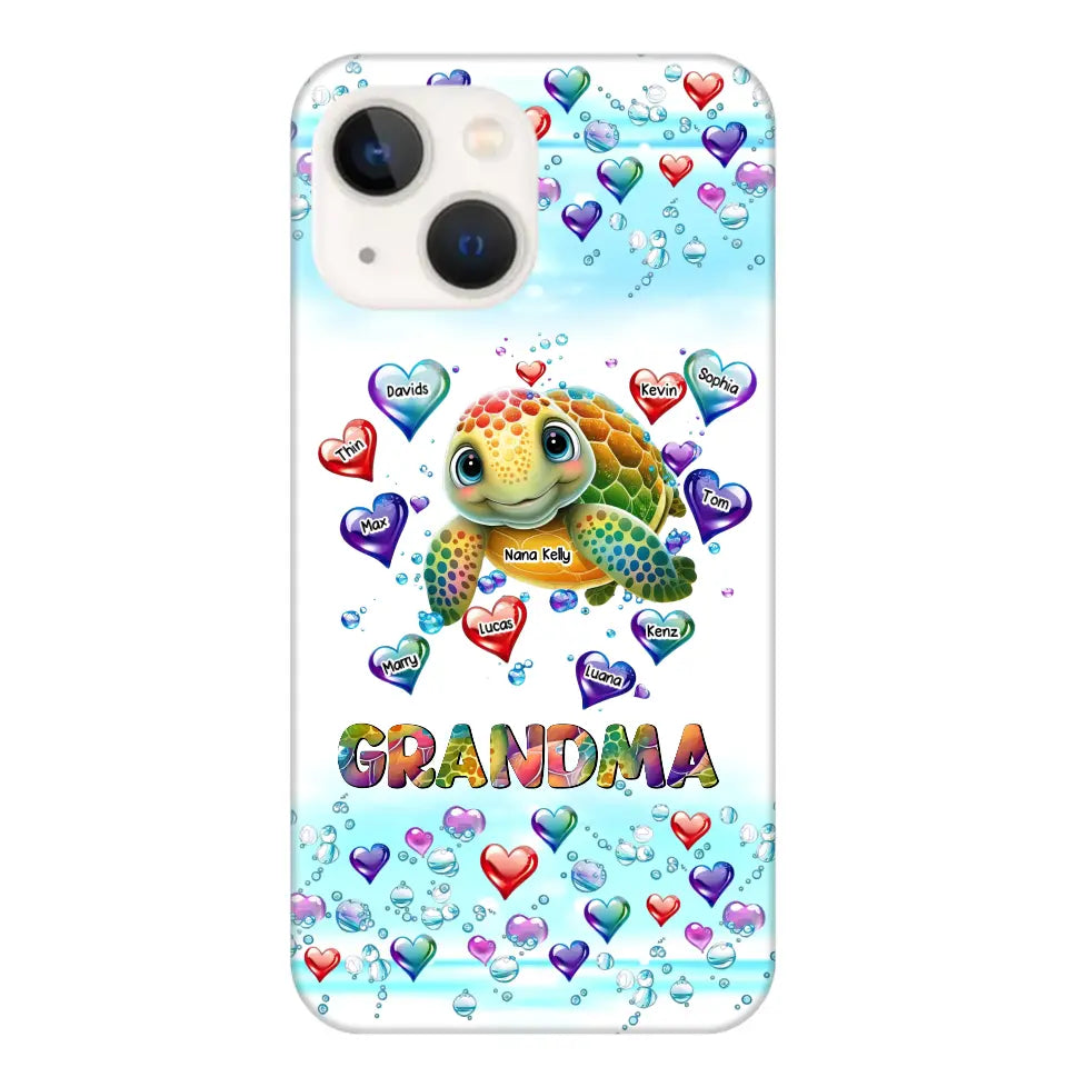 Personalized Grandma Mom Auntie Colorful Cute Turtles With Custom Kids Name Gift For Grandma Phonecase PTN2723