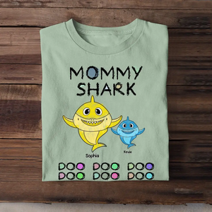 Personalized Mommy Shark Grandma Shark Colorful With Kid Names T-shirt Printed QTHQ0307