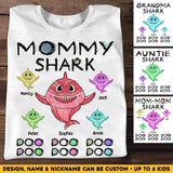 Personalized Mommy Shark Grandma Shark Colorful With Kid Names T-shirt Printed QTHQ0307