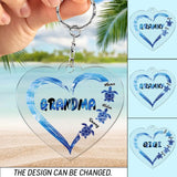 Personalized Grandma Heart Turtles with Kid Name Acrylic Keychain Printed PNTB3006