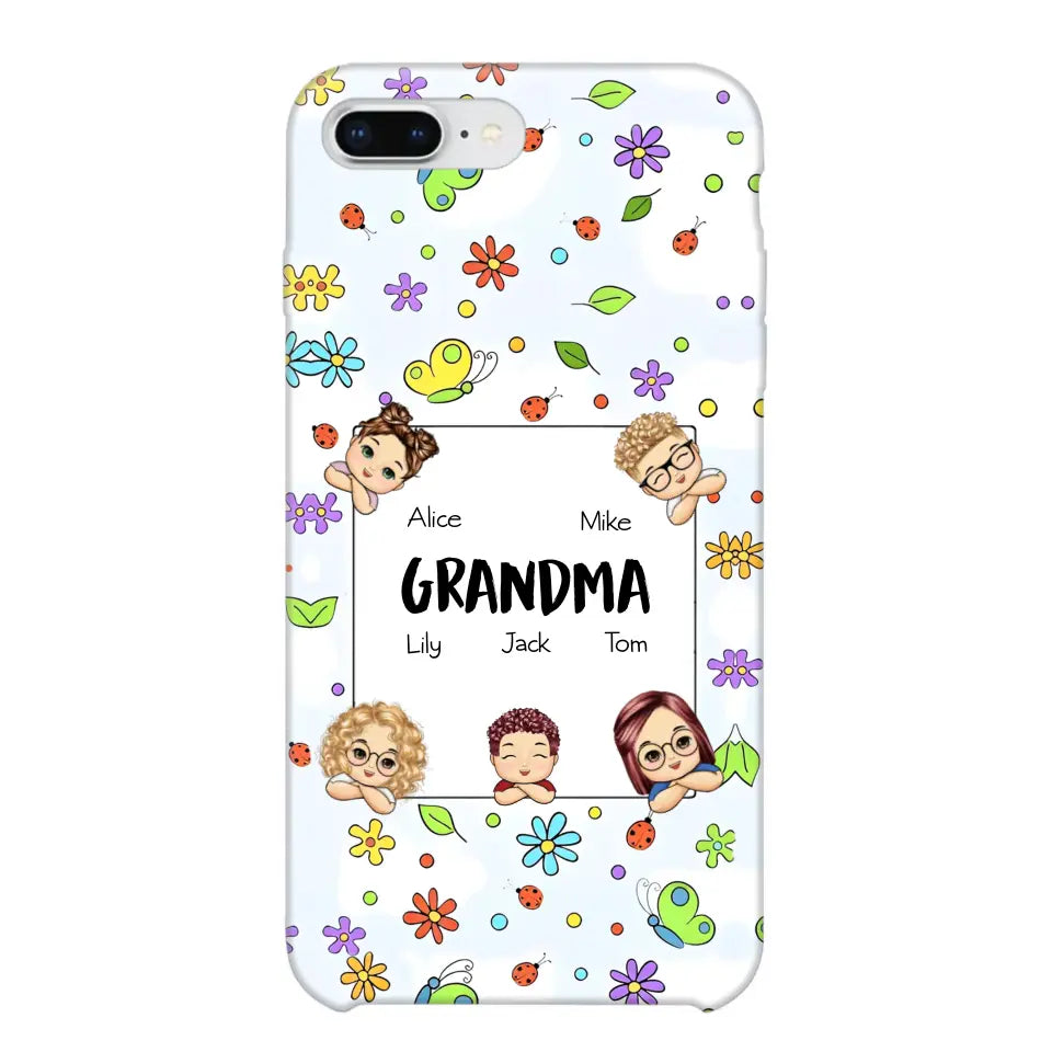 Personalized Grandma with Kids Name Flowers Background Gift For Grandma Phonecase PNDT2906