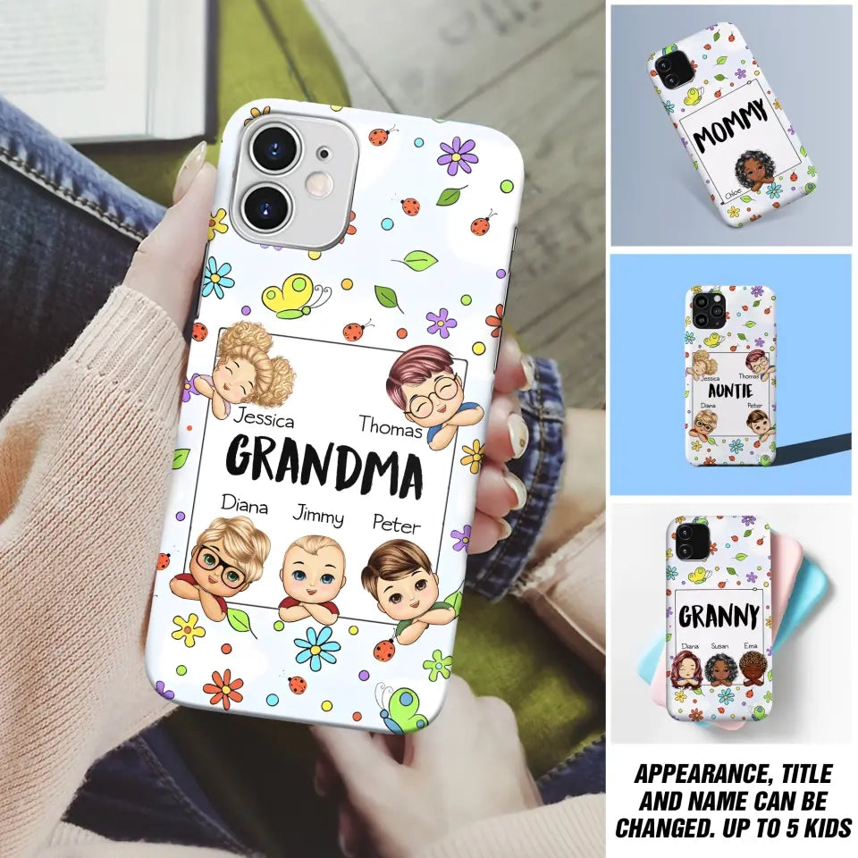 Personalized Grandma with Kids Name Flowers Background Gift For Grandma Phonecase PNDT2906