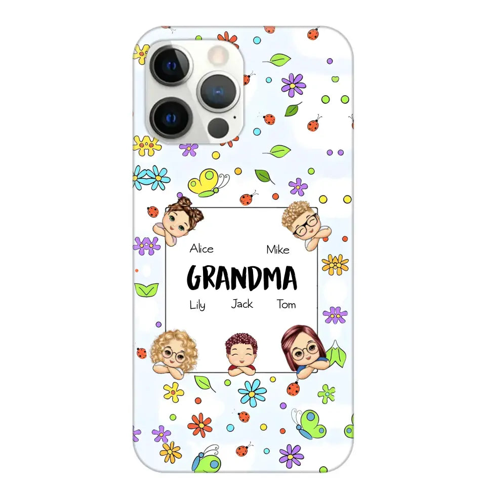 Personalized Grandma with Kids Name Flowers Background Gift For Grandma Phonecase PNDT2906