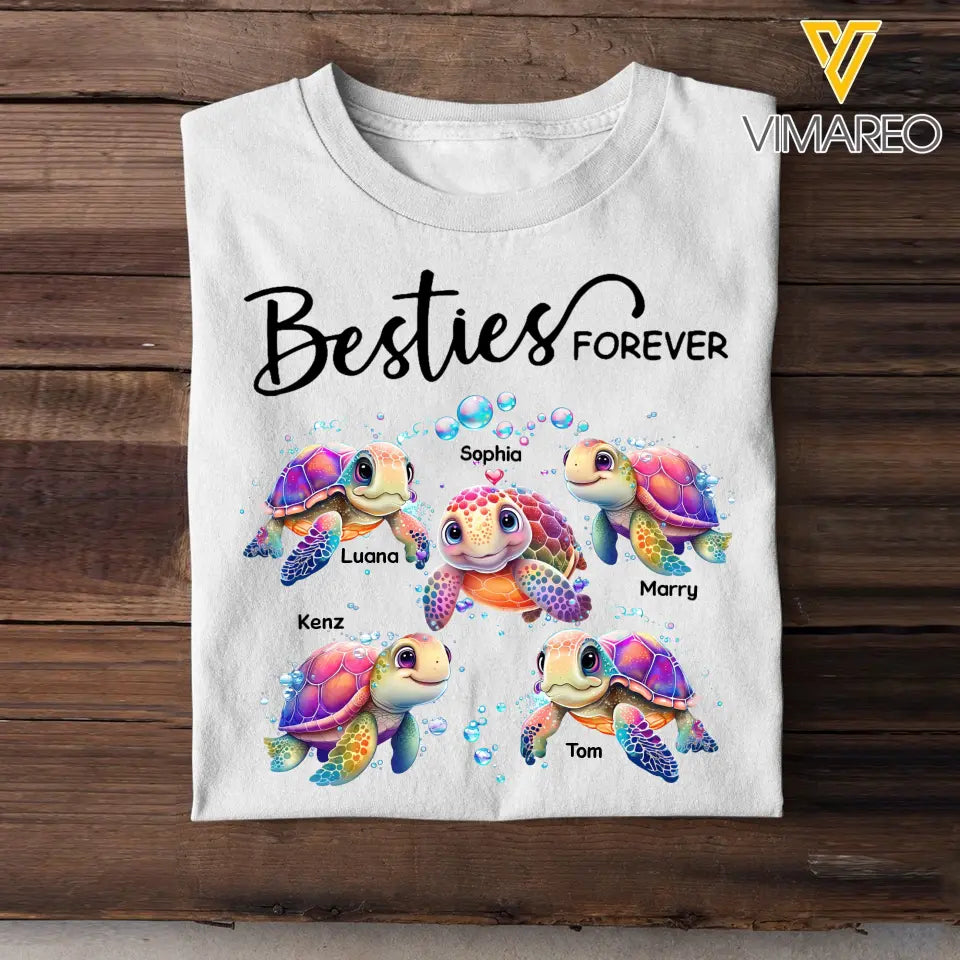 Personalized Bestie Best Friends Sisters Turttles Colorful Art 2D Printed Tshirt PTN4723