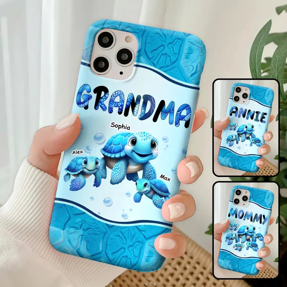 Personalized Grandma Turtles with Kid Name Ocean Background Gift For Grandma Phonecase 23JUN-HN30