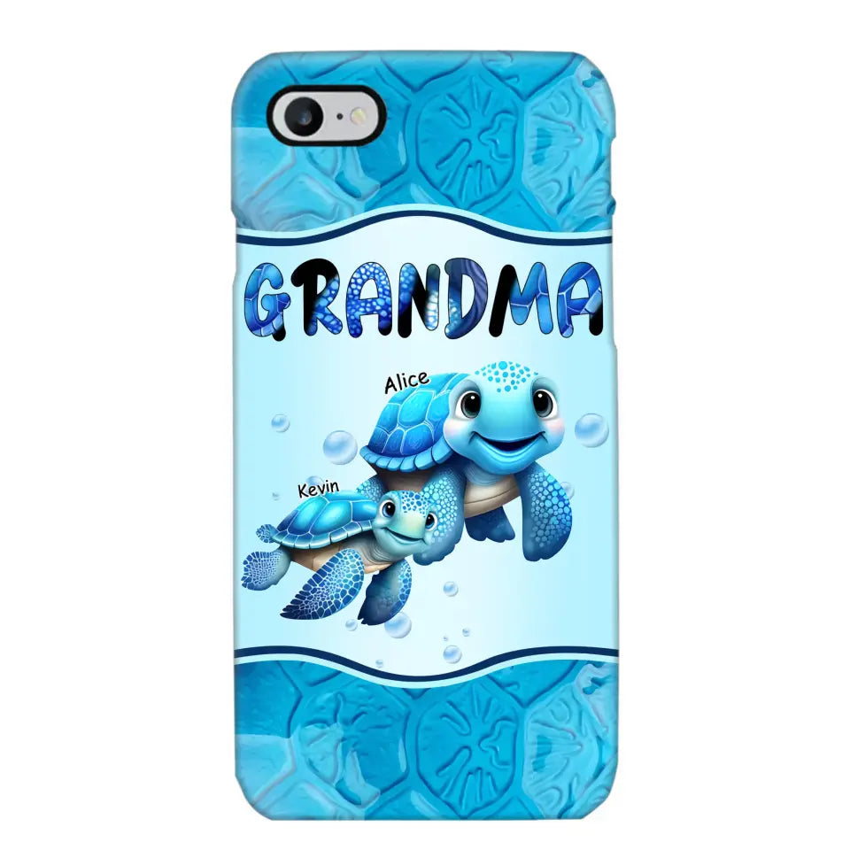 Personalized Grandma Turtles with Kid Name Ocean Background Gift For Grandma Phonecase 23JUN-HN30