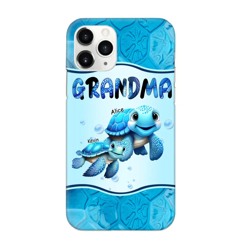 Personalized Grandma Turtles with Kid Name Ocean Background Gift For Grandma Phonecase 23JUN-HN30