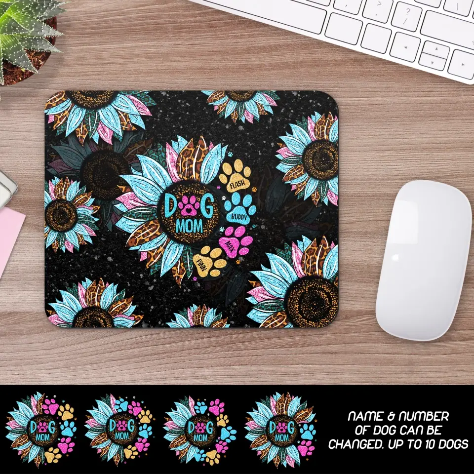 Personalized Sunflower Dog Mom & Dog Name Mouse  Pad Printed PNDT0507