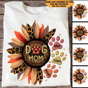 Personalized Sunflower Fall Season Dog Mom Art Custom Dog Name Tshirt