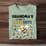 Personalized Grandma's Reasons To Bee Happy Nana Mom Auntie Custom Kids Name Tshirt