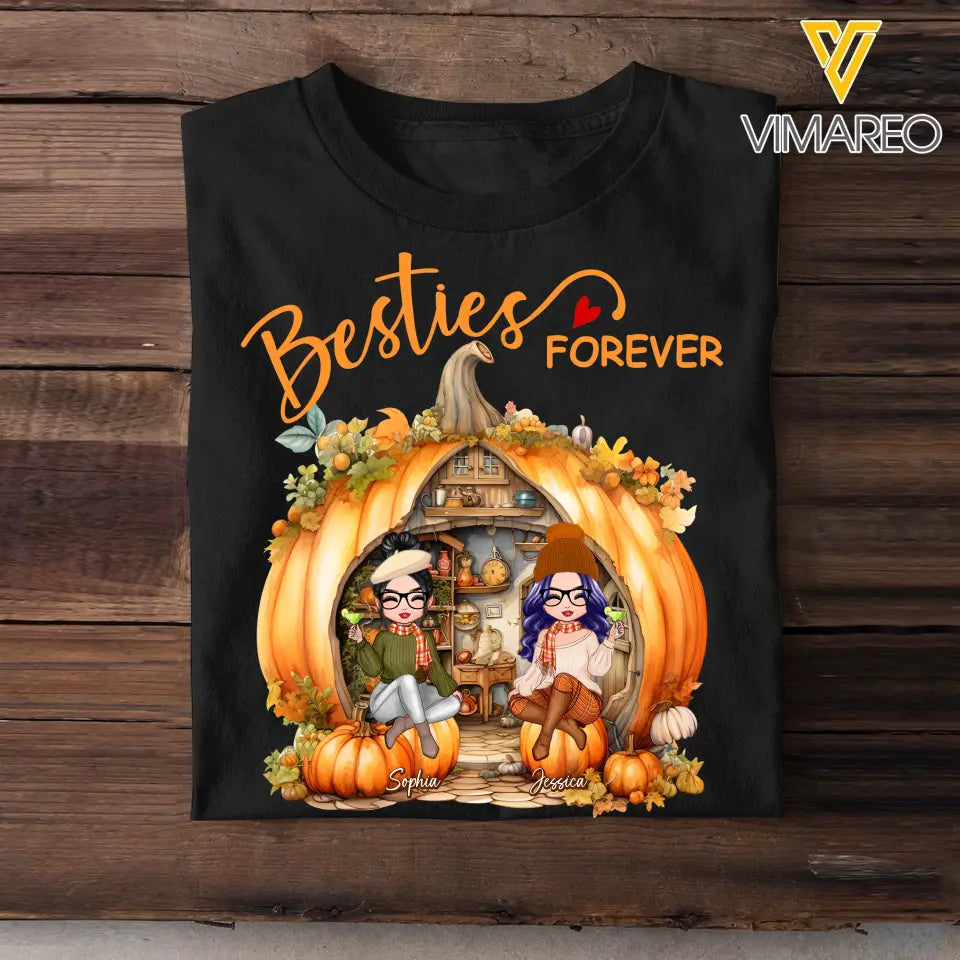 Personalized Besties Forever Fall Season Pumpkin T-shirt Printed MTHQ1007