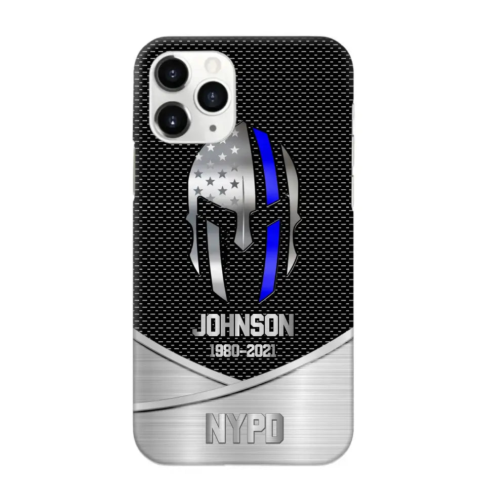 Personalized US Flag Law Enforcement Thin Blue Line Department Phone Case Printed 23JUL-PD12