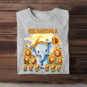 Personalized Grandma Elephant Sunflowers with Kid Names T-shirt Printed MTHN23172