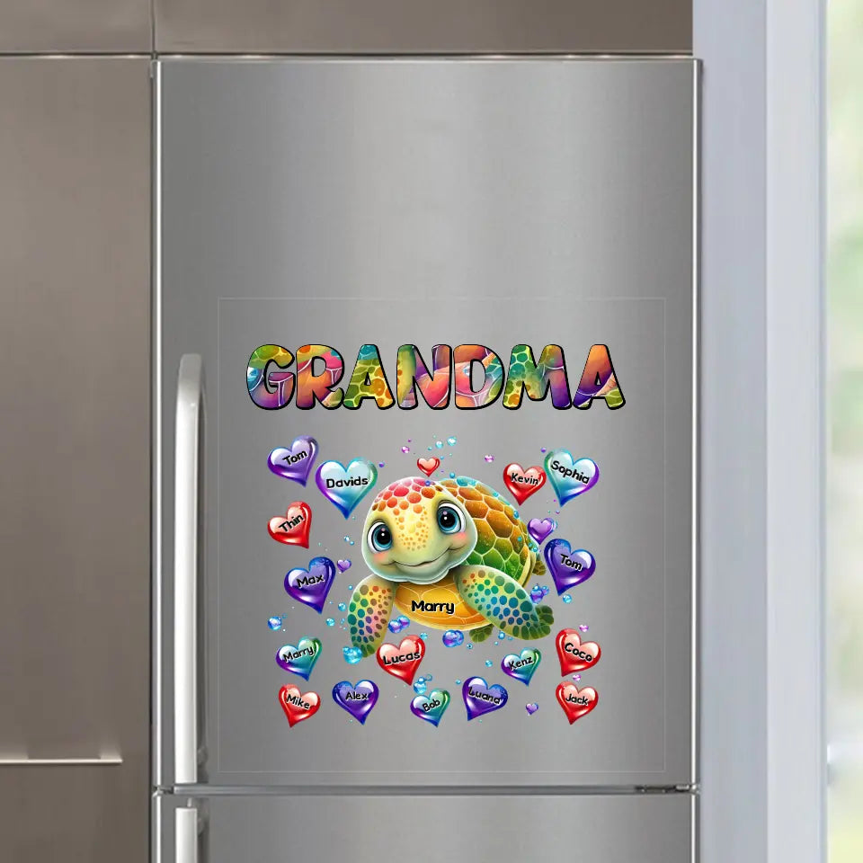 Personalized Turtle Grandma Hearts with Kid Names Fridge Decal Printed VQ23332