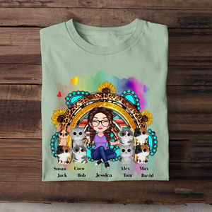 Personalized Sunflower Rainbow Cat Mom Cat Lovers Gift Tshirt 2D Printed  KVH23378