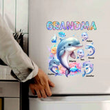 Personalized Grandma Dolphin with Kid Names Fridge Decal Printed PN23340