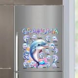 Personalized Grandma Dolphin with Kid Names Fridge Decal Printed PN23340