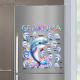 Personalized Grandma Dolphin with Kid Names Fridge Decal Printed PN23340