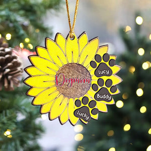 Personalized Sunflower Dog Mom Paw with Dog Name Dog Lovers Gift Xmas Gift Wood Ornament Printed VQ23672