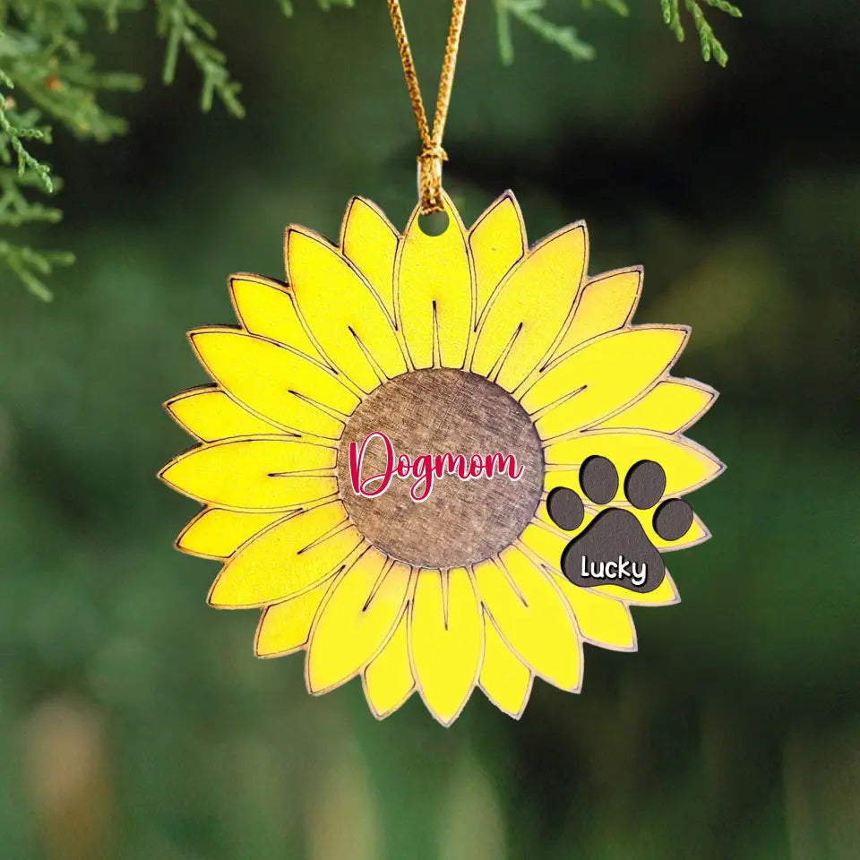 Personalized Sunflower Dog Mom Paw with Dog Name Dog Lovers Gift Xmas Gift Wood Ornament Printed VQ23672