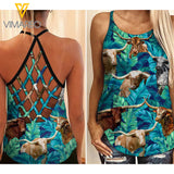 Texas Longhorn Cattle Criss-Cross Open Back Camisole Tank Top AUG-HQ30