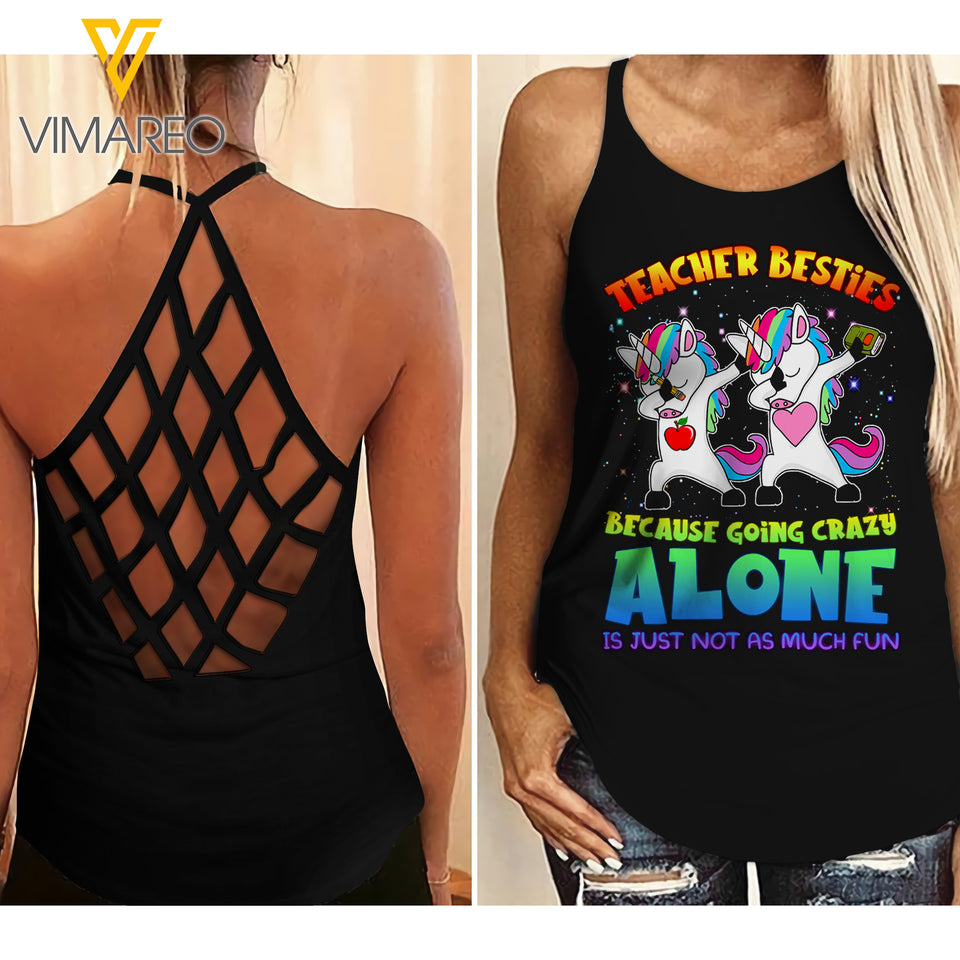 Teacher Besties Criss-Cross Open Back Camisole Tank Top APR-QH15