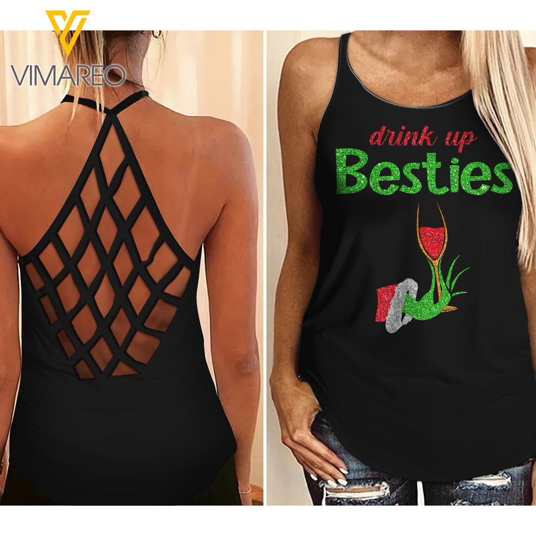 Drink Up Besties Criss-Cross Open Back Camisole Tank Top APR-DT15